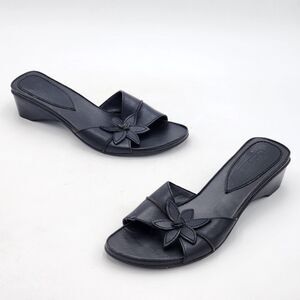 Dockers Y2K Flower Leather Slip On Slide Low Heel Comfort Sandals Black Size 7
